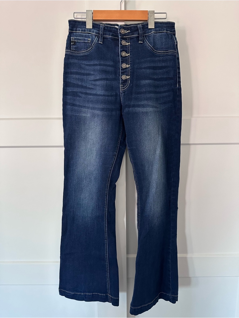 KanCan Dark Blue High-Rise Button-Fly Wide Leg Jeans